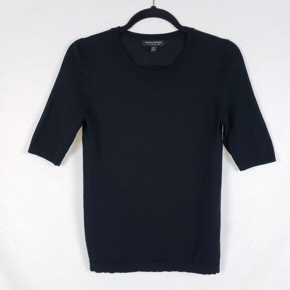 Banana Republic Merino Wool Sweater Womens M Black Half Sleeves Minimalist - Picture 1 of 10